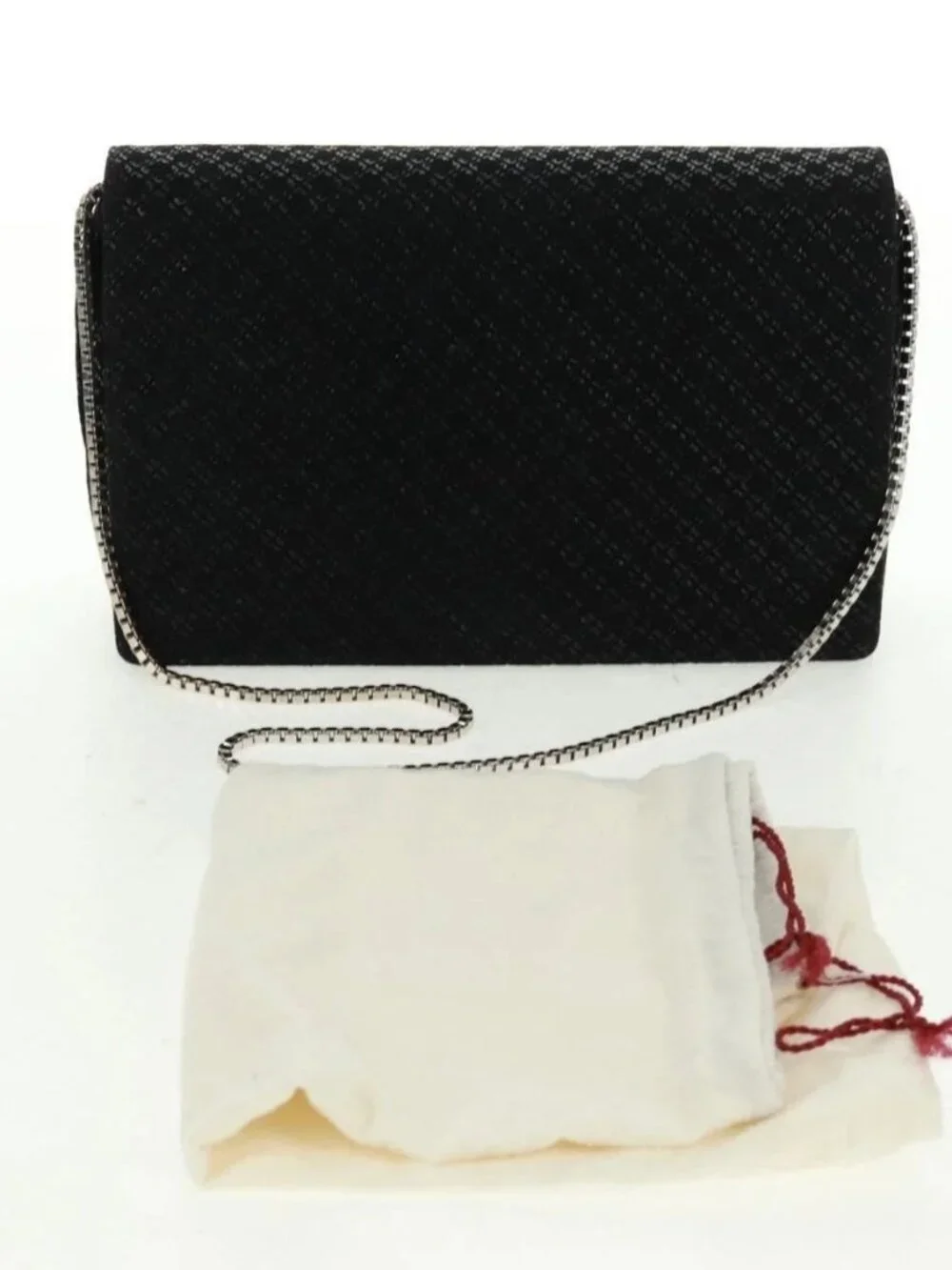 Salvatore Ferragamo Chain Shoulder Bag Suede Black Silver Auth 154248V